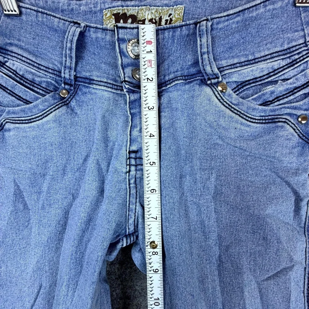 Mashi Premium‎ Jeans Womens 30 Blue Embroidered Y2K Low Rise Bootcut Leg